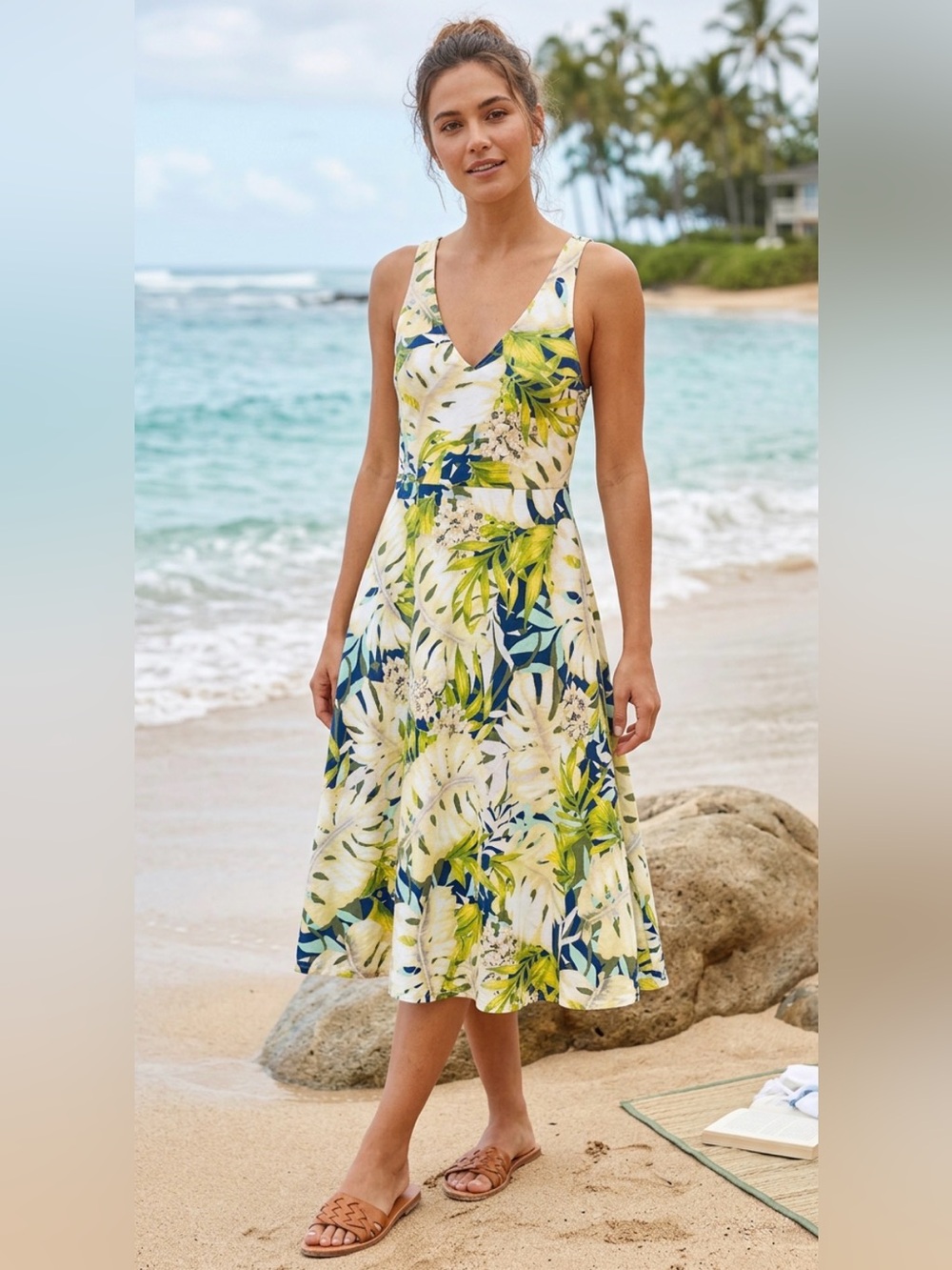 Chaps by Ralph LaurenTropical Print Cotton Midi Dress Size Large